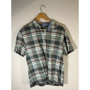 LL Bean Signature Slim Fit Plaid Short Sleeve Button Up‎ Shirt Men Size L